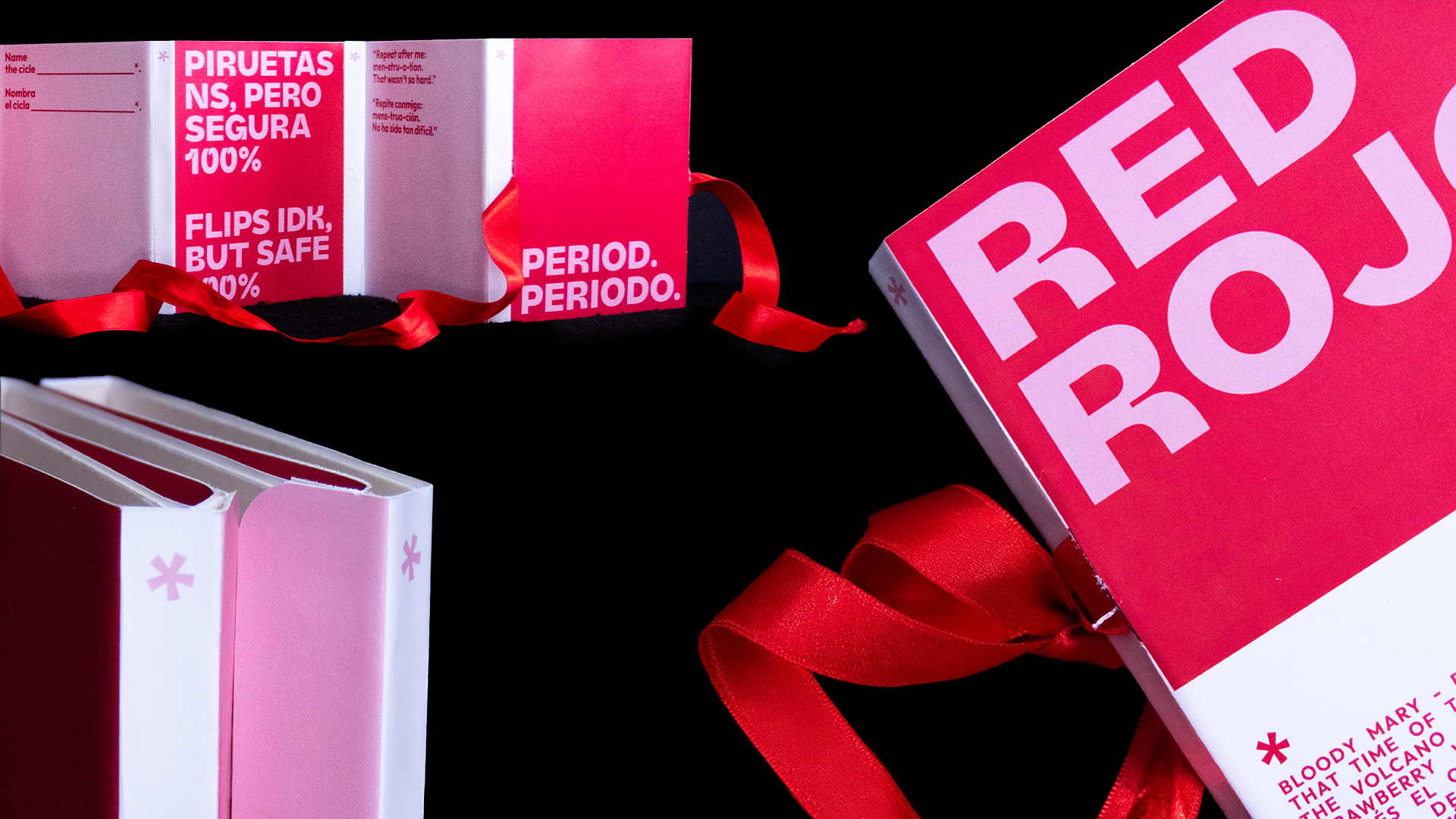 Imagen que muestra el interior del troquel con forma de acordeon extendido, donde se almacenan toallitas menstruales y tampones, del proyecto sobre una cartera para toallitas menstruales, Red Rojo